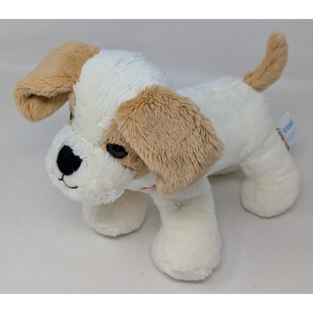 Battat Puppy Dog Plush Red Collar Stuffed Animal Vintage Y2K Cute White Brown